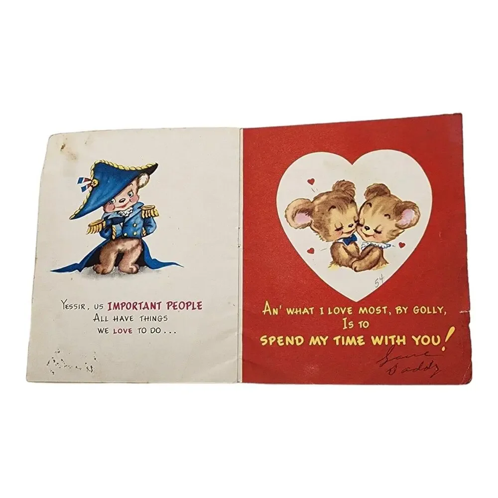 Vtg Valentine Card 1950's Am Greeting Card USA History Theme Famous Men 5 Pages